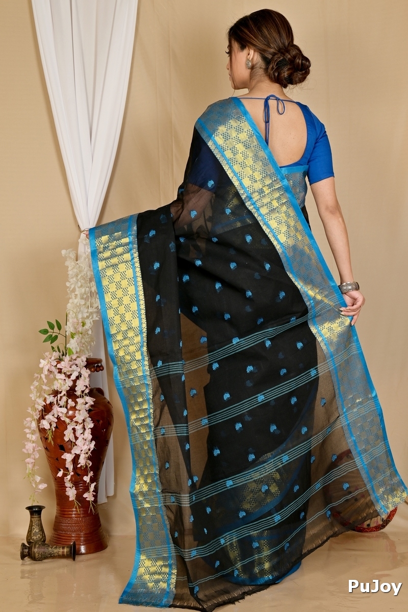 Black Pure Cotton Atula Tant Saree (1635)