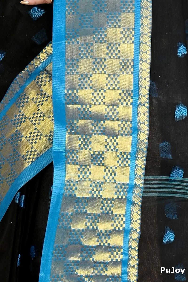 Black Pure Cotton Atula Tant Saree (1635)