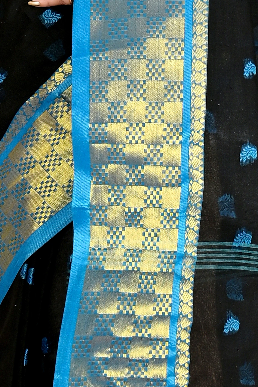 Black Pure Cotton Atula Tant Saree (1635)