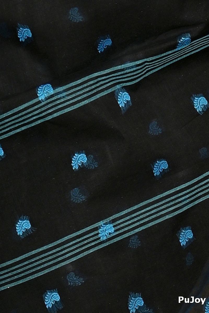 Black Pure Cotton Atula Tant Saree (1635)