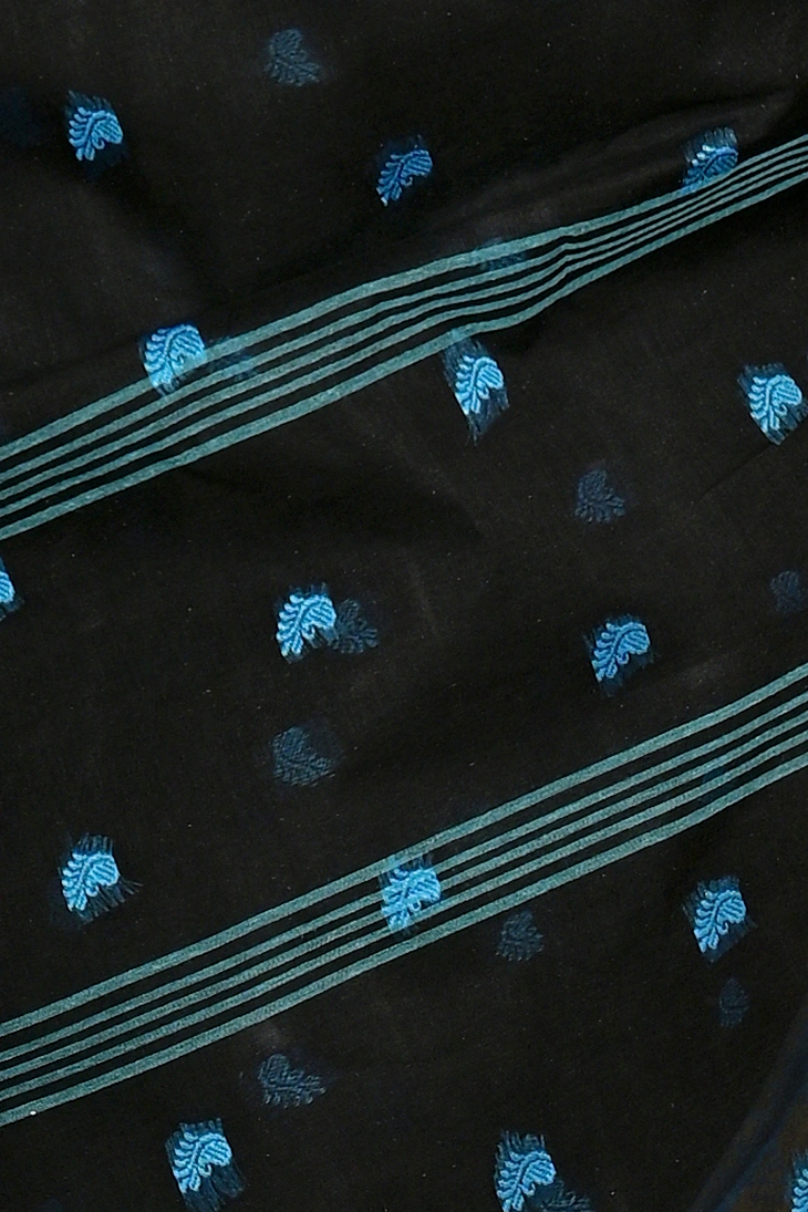 Black Pure Cotton Atula Tant Saree (1635)