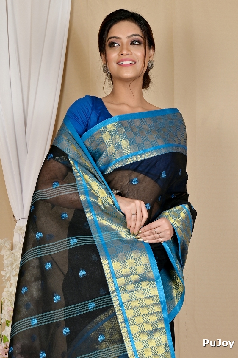 Black Pure Cotton Atula Tant Saree (1635)