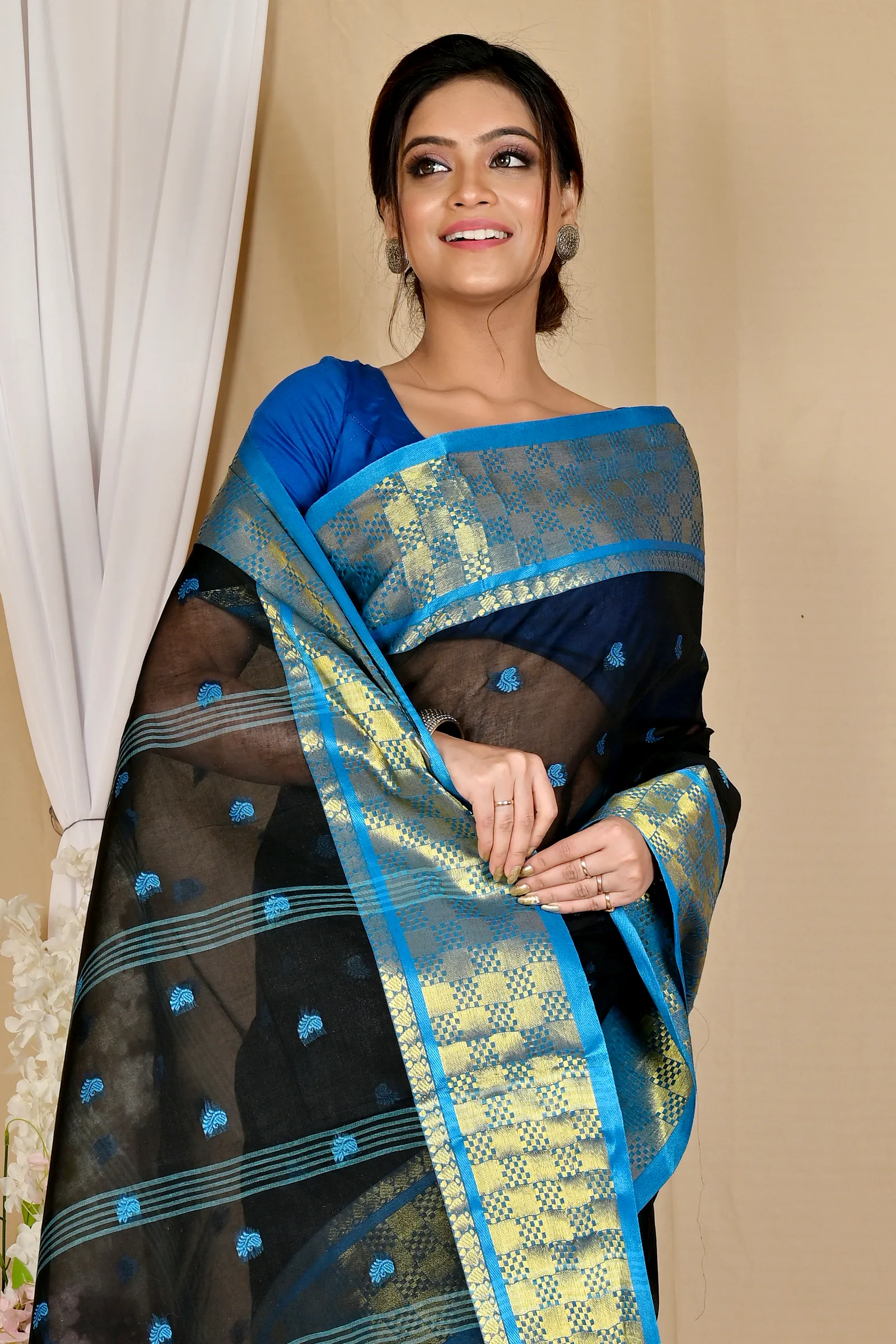 Black Pure Cotton Atula Tant Saree (1635)