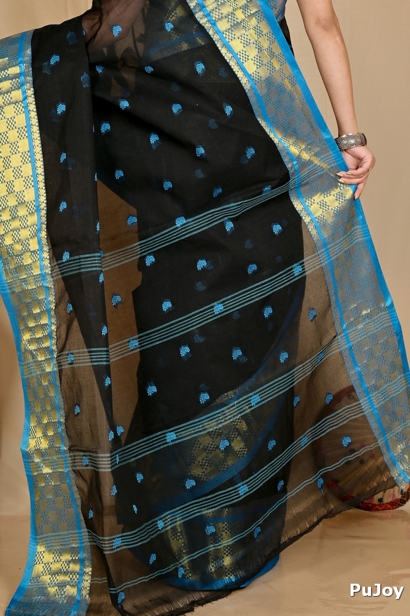 Black Pure Cotton Atula Tant Saree (1635)