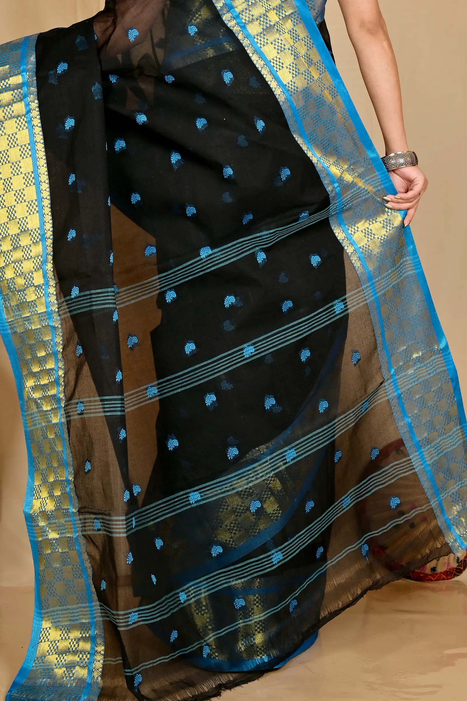 Black Pure Cotton Atula Tant Saree (1635)