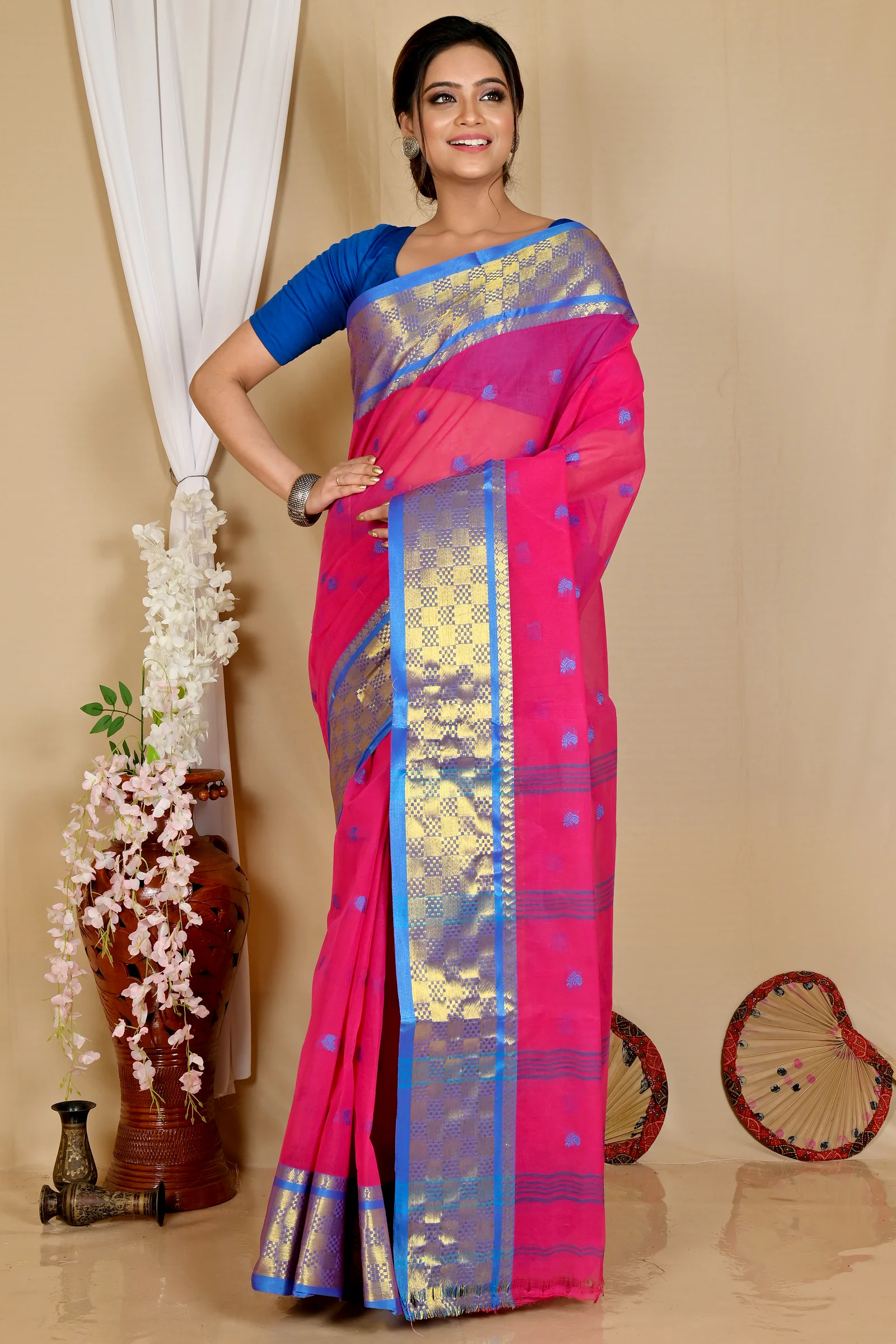 Pink Pure Cotton Atula Tant Saree (1636)