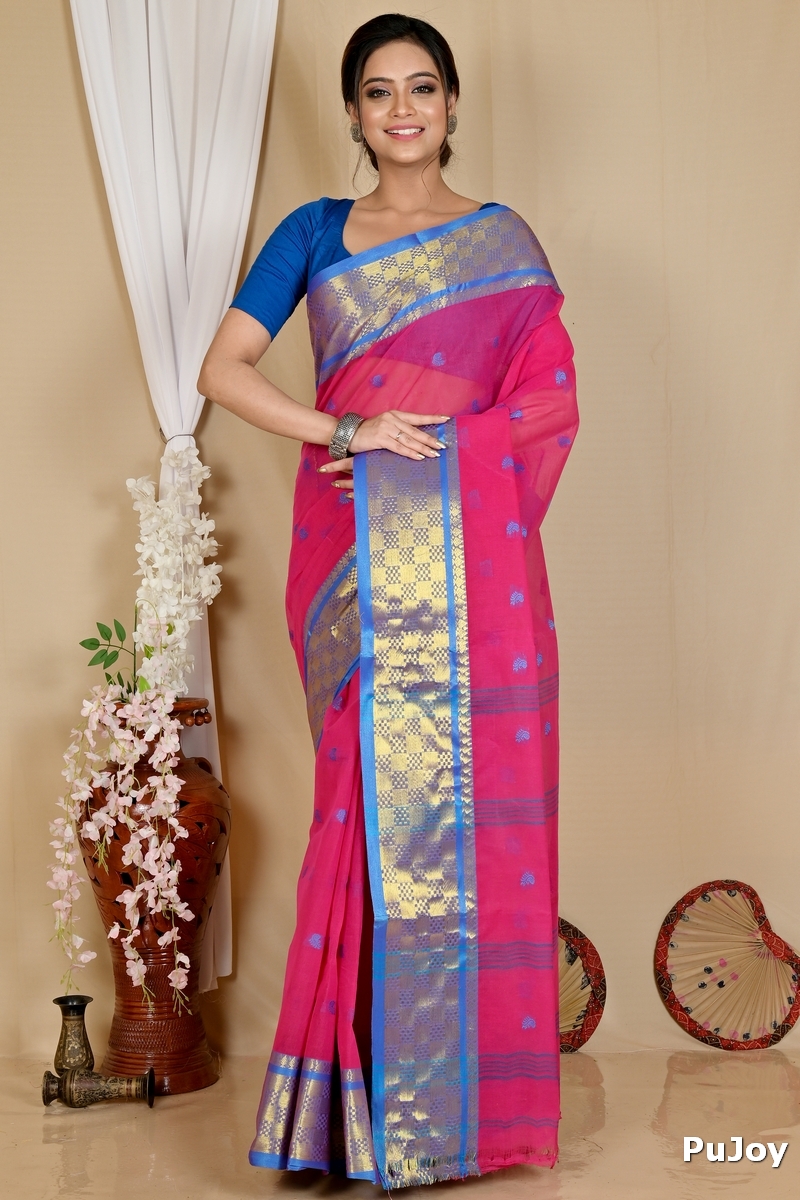 Pink Pure Cotton Atula Tant Saree (1636)