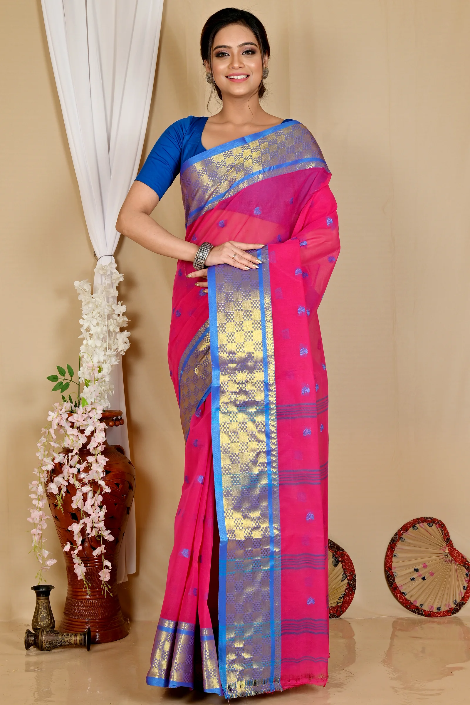 Pink Pure Cotton Atula Tant Saree (1636)