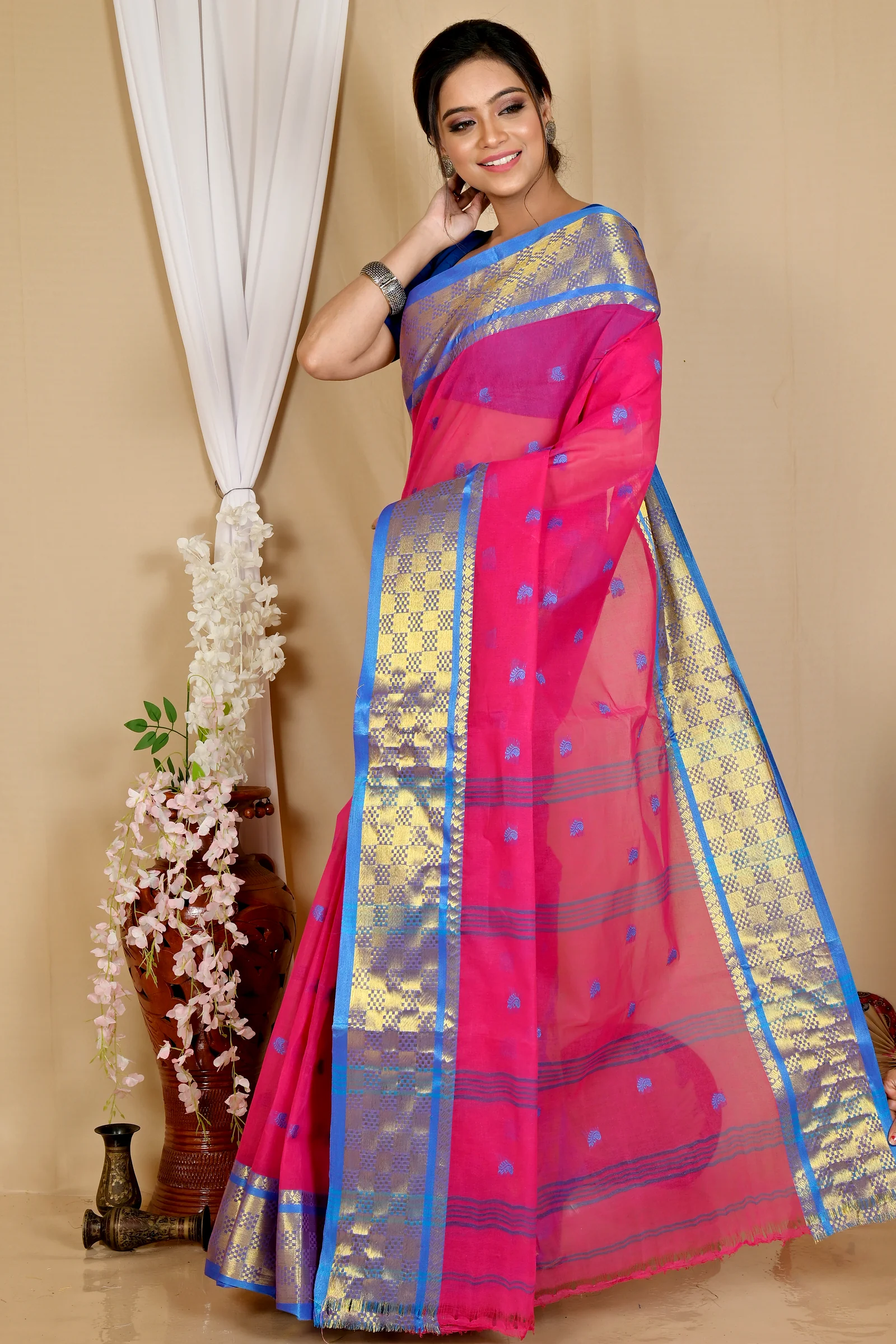Pink Pure Cotton Atula Tant Saree (1636)