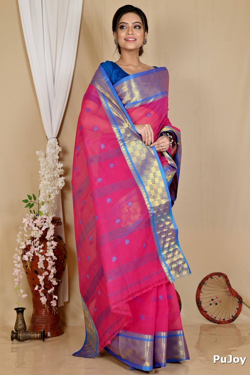 Pink Pure Cotton Atula Tant Saree (1636)