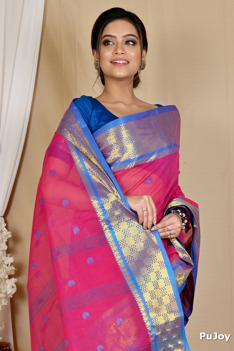 Pink Pure Cotton Atula Tant Saree (1636)