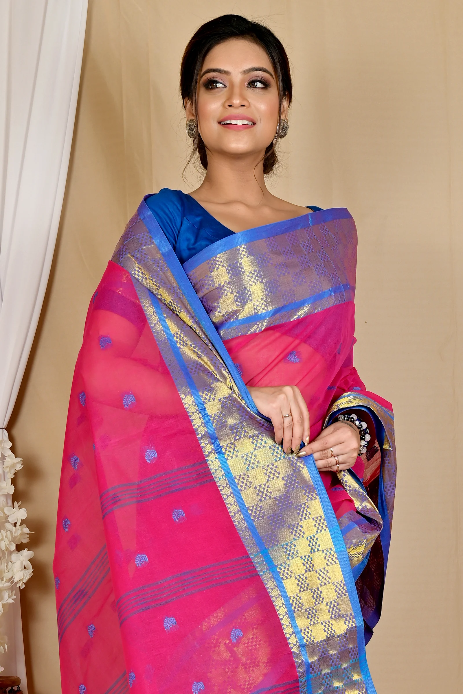 Pink Pure Cotton Atula Tant Saree (1636)
