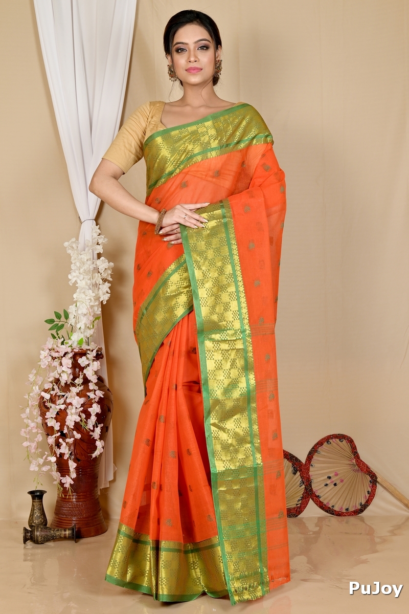Orange Pure Cotton Atula Tant Saree (1637)