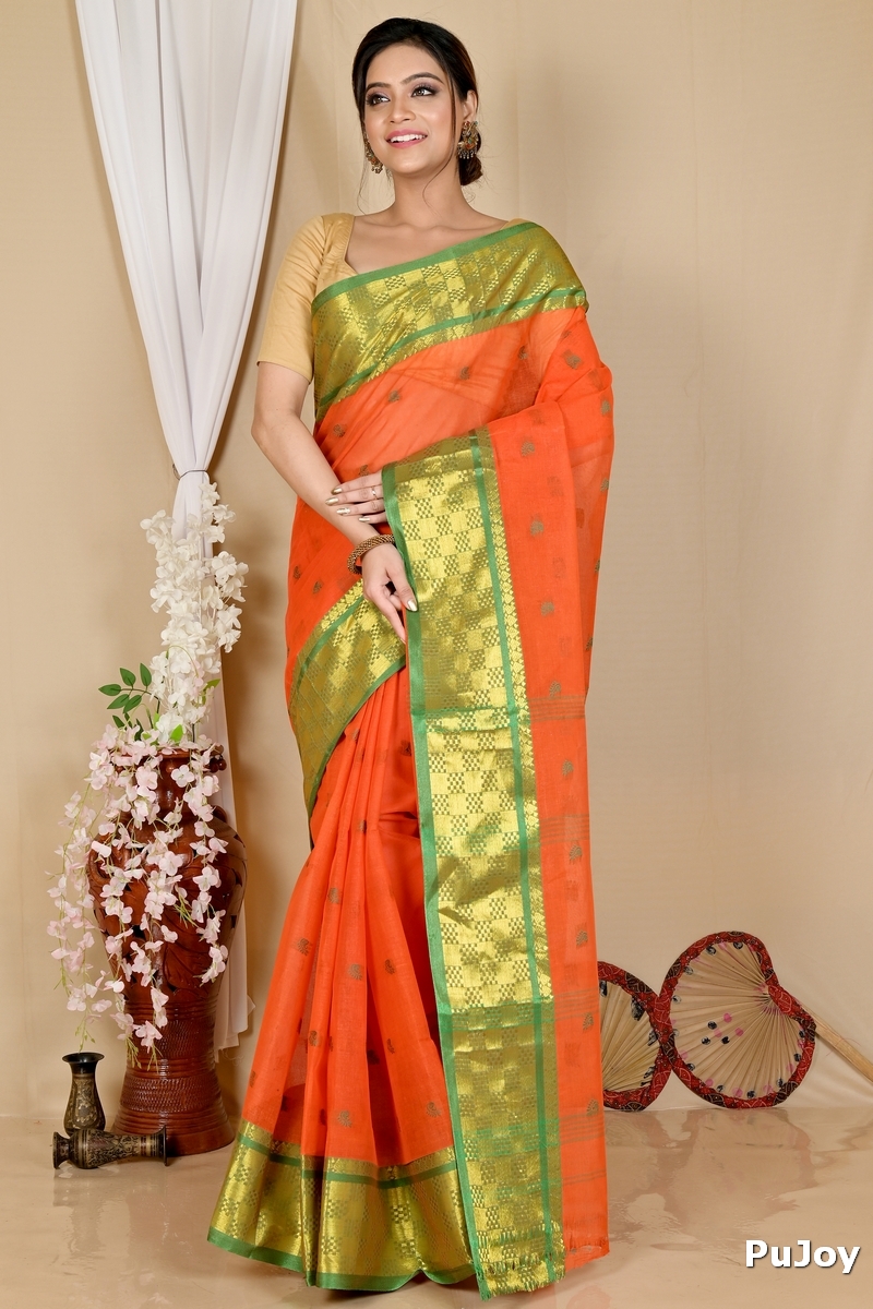 Orange Pure Cotton Atula Tant Saree (1637)