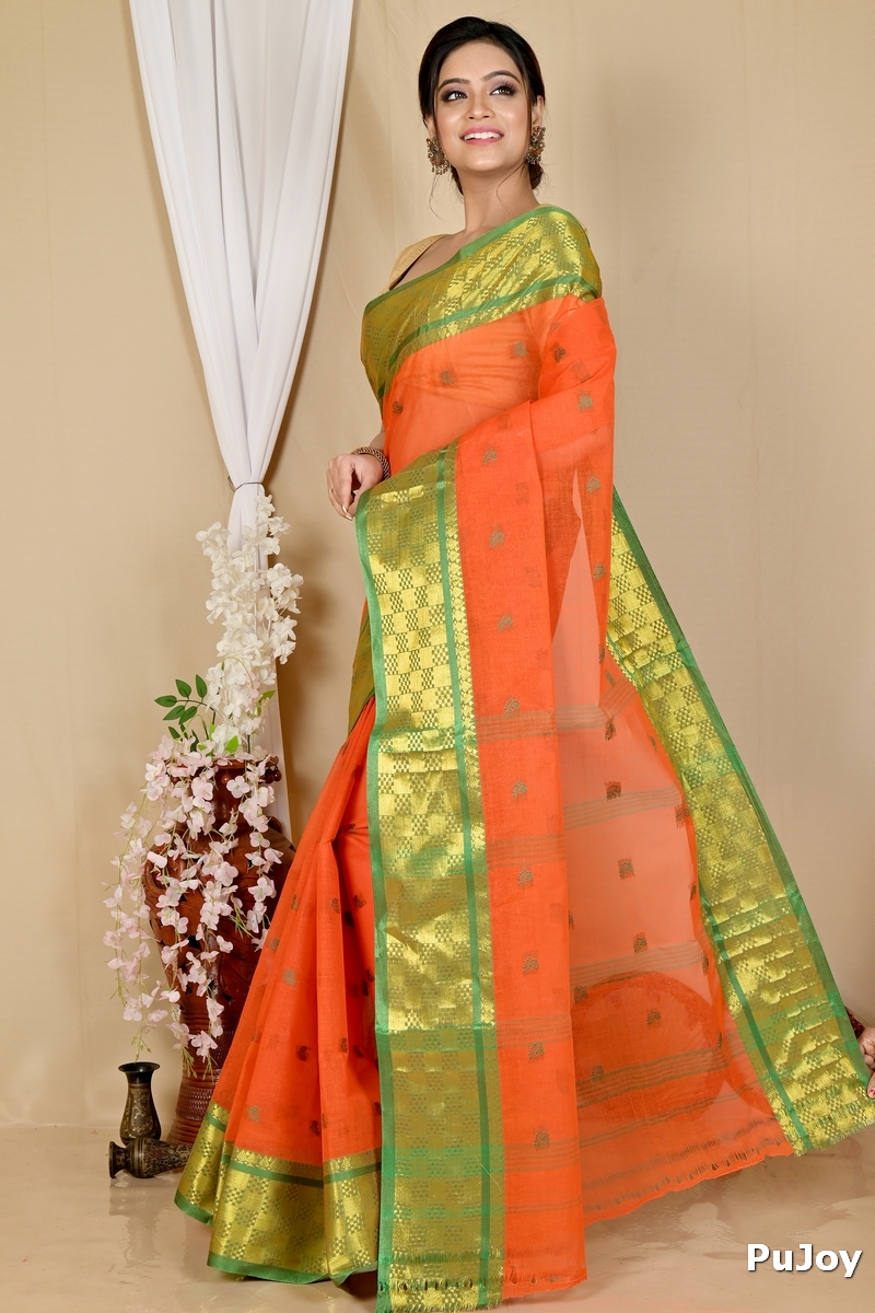 Orange Pure Cotton Atula Tant Saree (1637)