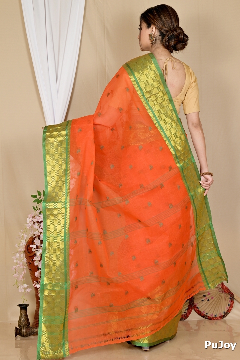 Orange Pure Cotton Atula Tant Saree (1637)