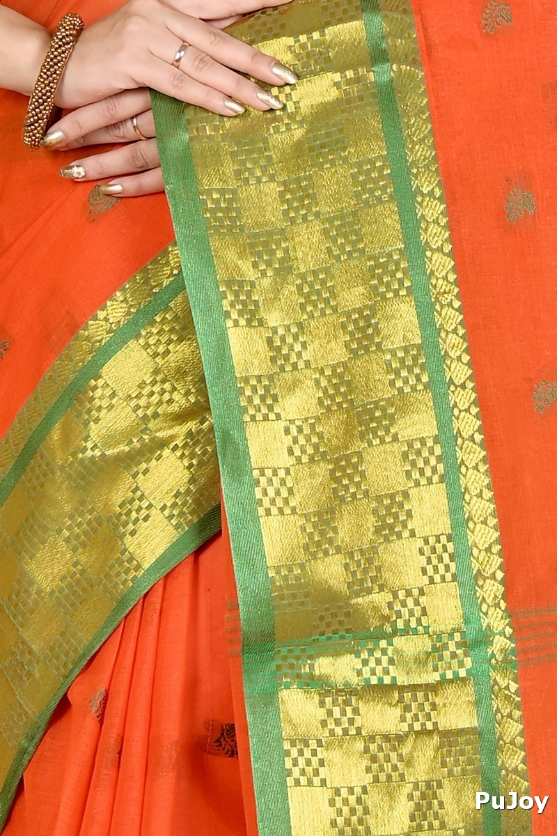 Orange Pure Cotton Atula Tant Saree (1637)