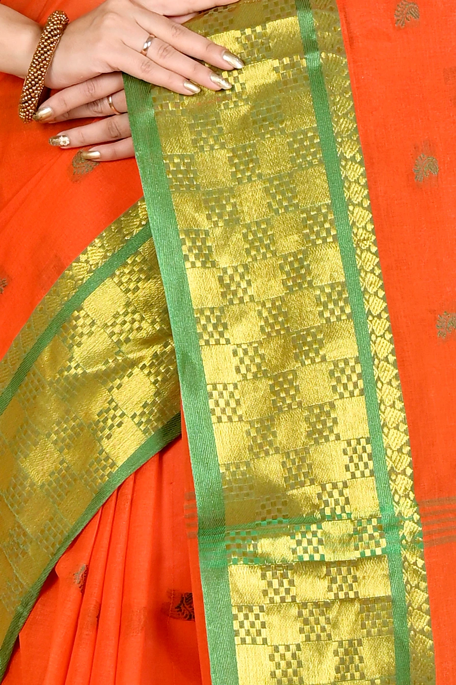 Orange Pure Cotton Atula Tant Saree (1637)