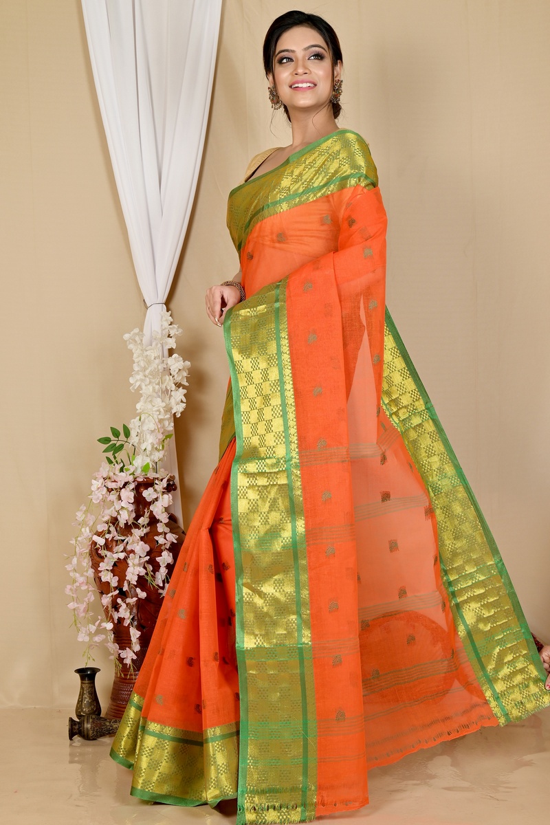 Orange Pure Cotton Atula Tant Saree (1637)