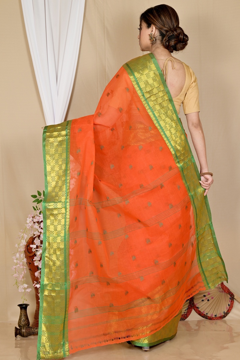 Orange Pure Cotton Atula Tant Saree (1637)
