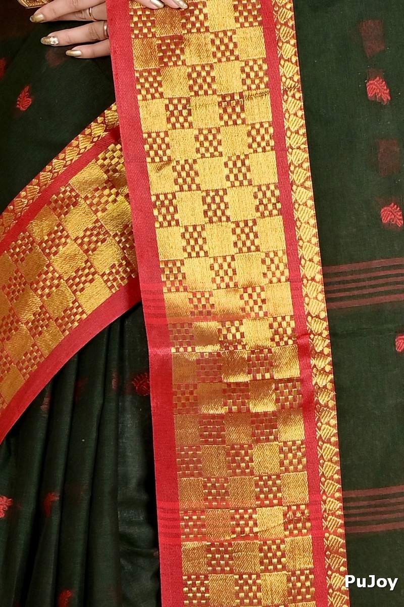 Dark Green Pure Cotton Atula Tant Saree (1638)