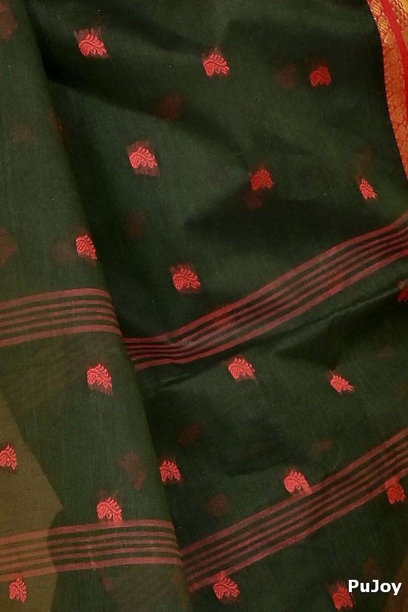 Dark Green Pure Cotton Atula Tant Saree (1638)