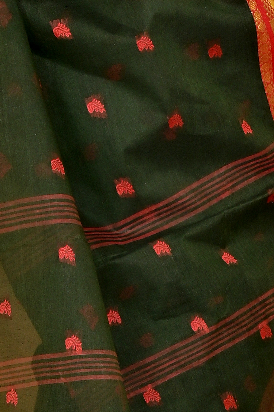 Dark Green Pure Cotton Atula Tant Saree (1638)