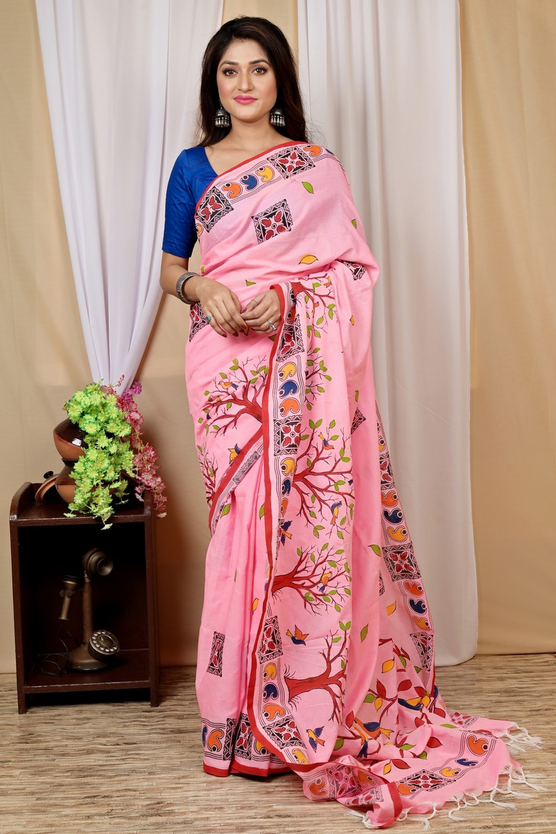 Pink Pure Cotton Asu Hand Loom Saree (1639)