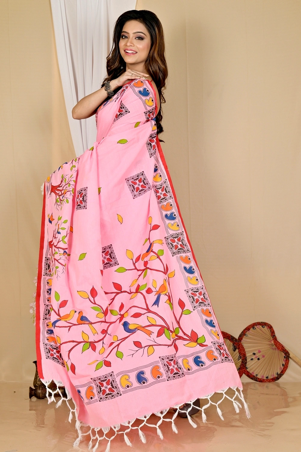 Pink Pure Cotton Asu Hand Loom Saree (1639)