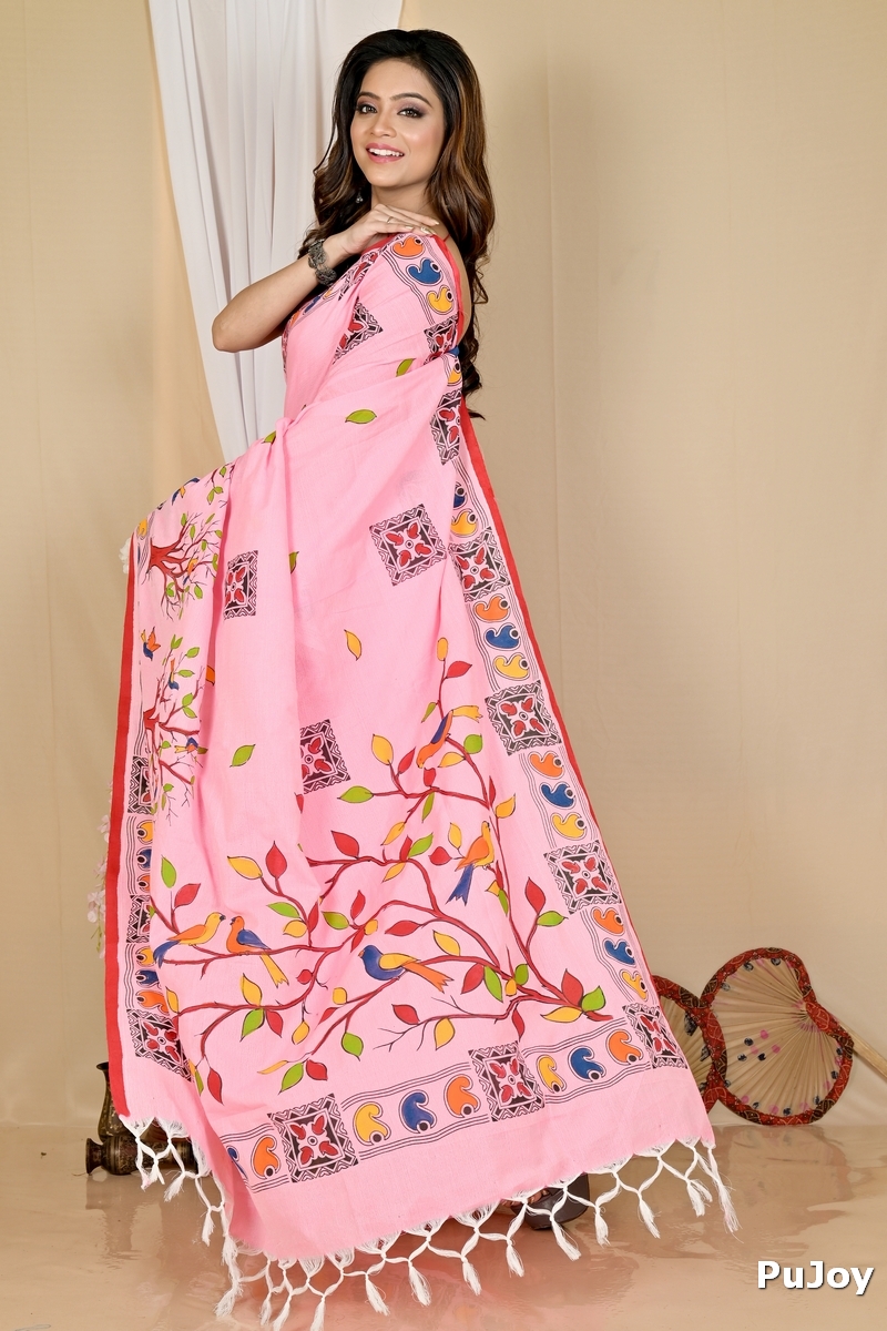 Pink Pure Cotton Asu Hand Loom Saree (1639)