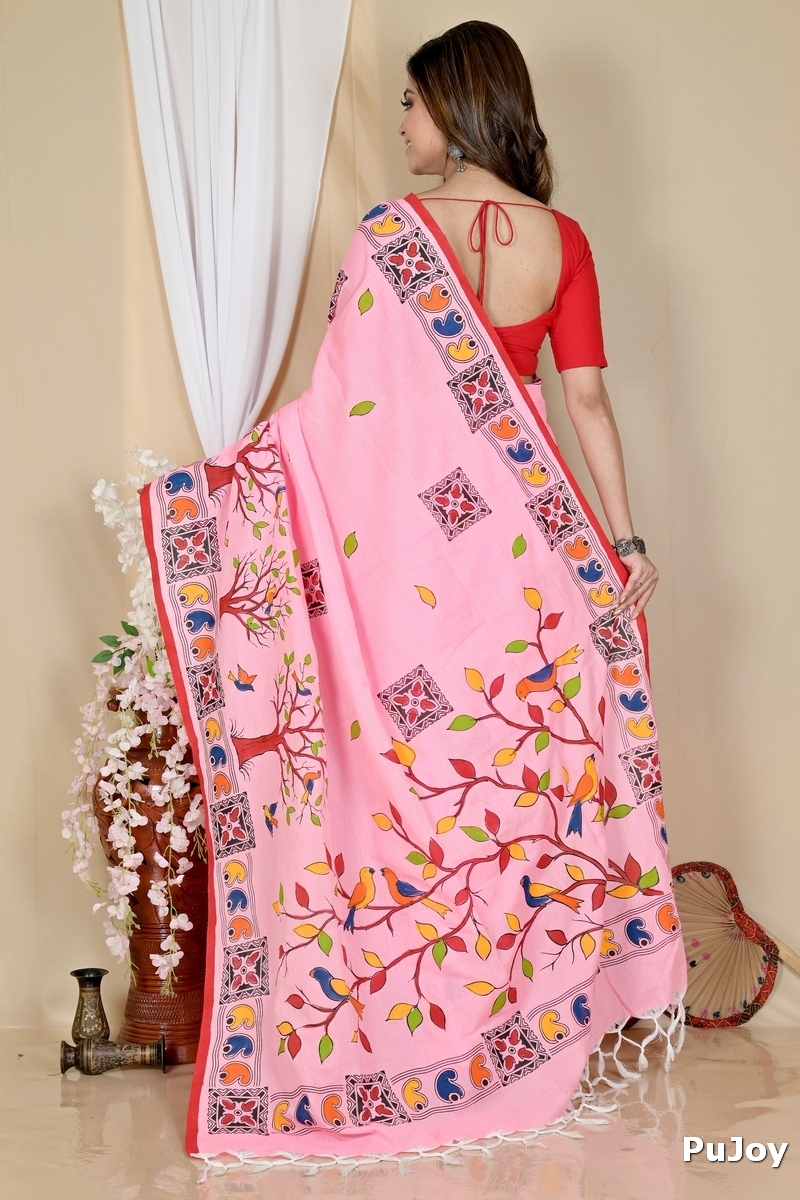 Pink Pure Cotton Asu Hand Loom Saree (1639)