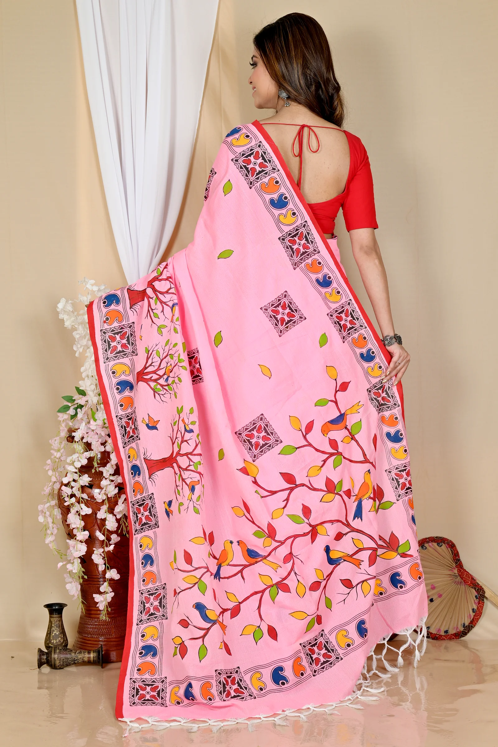 Pink Pure Cotton Asu Hand Loom Saree (1639)