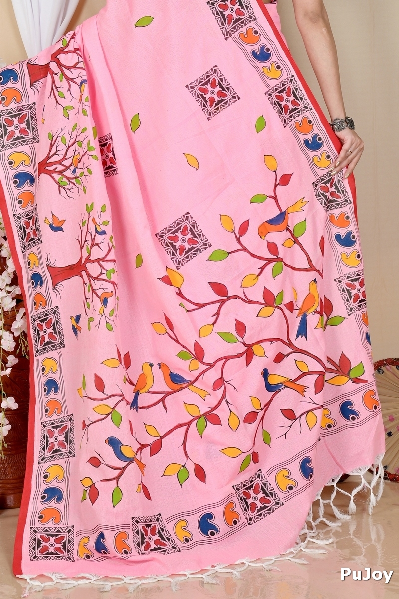 Pink Pure Cotton Asu Hand Loom Saree (1639)