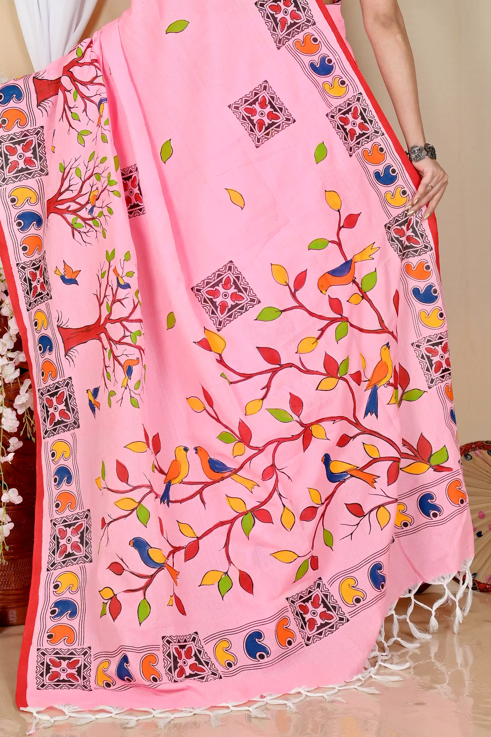 Pink Pure Cotton Asu Hand Loom Saree (1639)