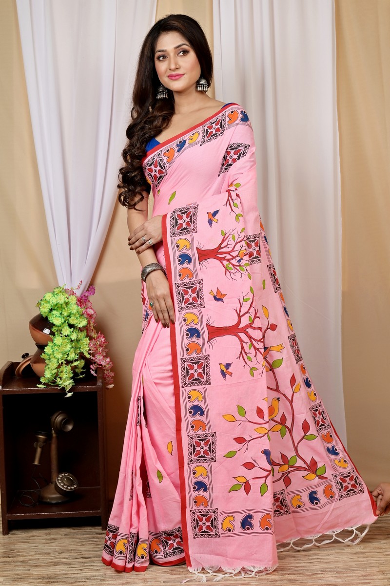 Pink Pure Cotton Asu Hand Loom Saree (1639)