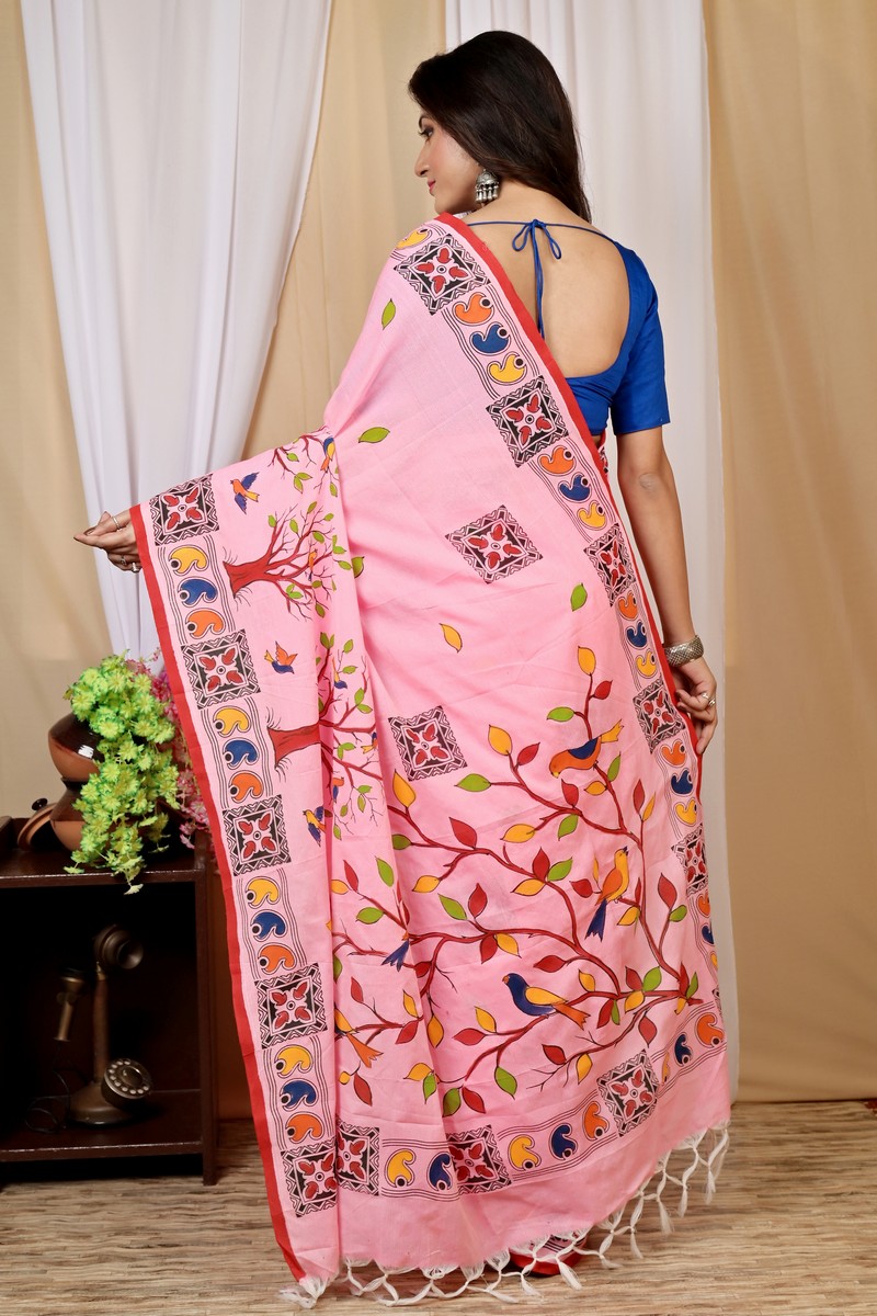 Pink Pure Cotton Asu Hand Loom Saree (1639)