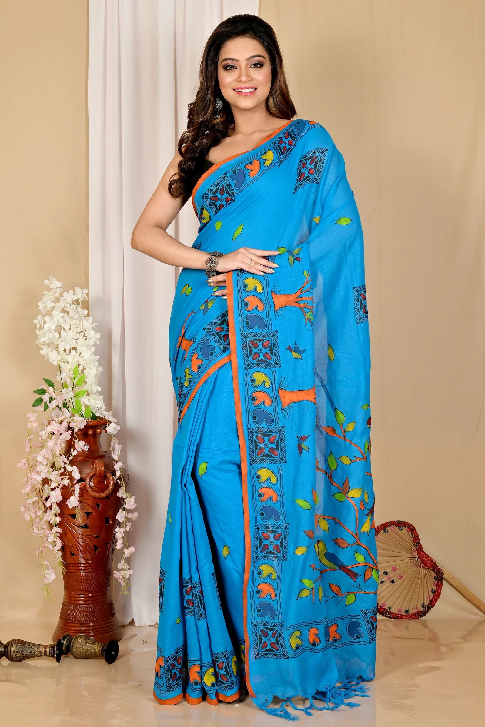 Blue Pure Cotton Asu Hand Loom Saree (1640)