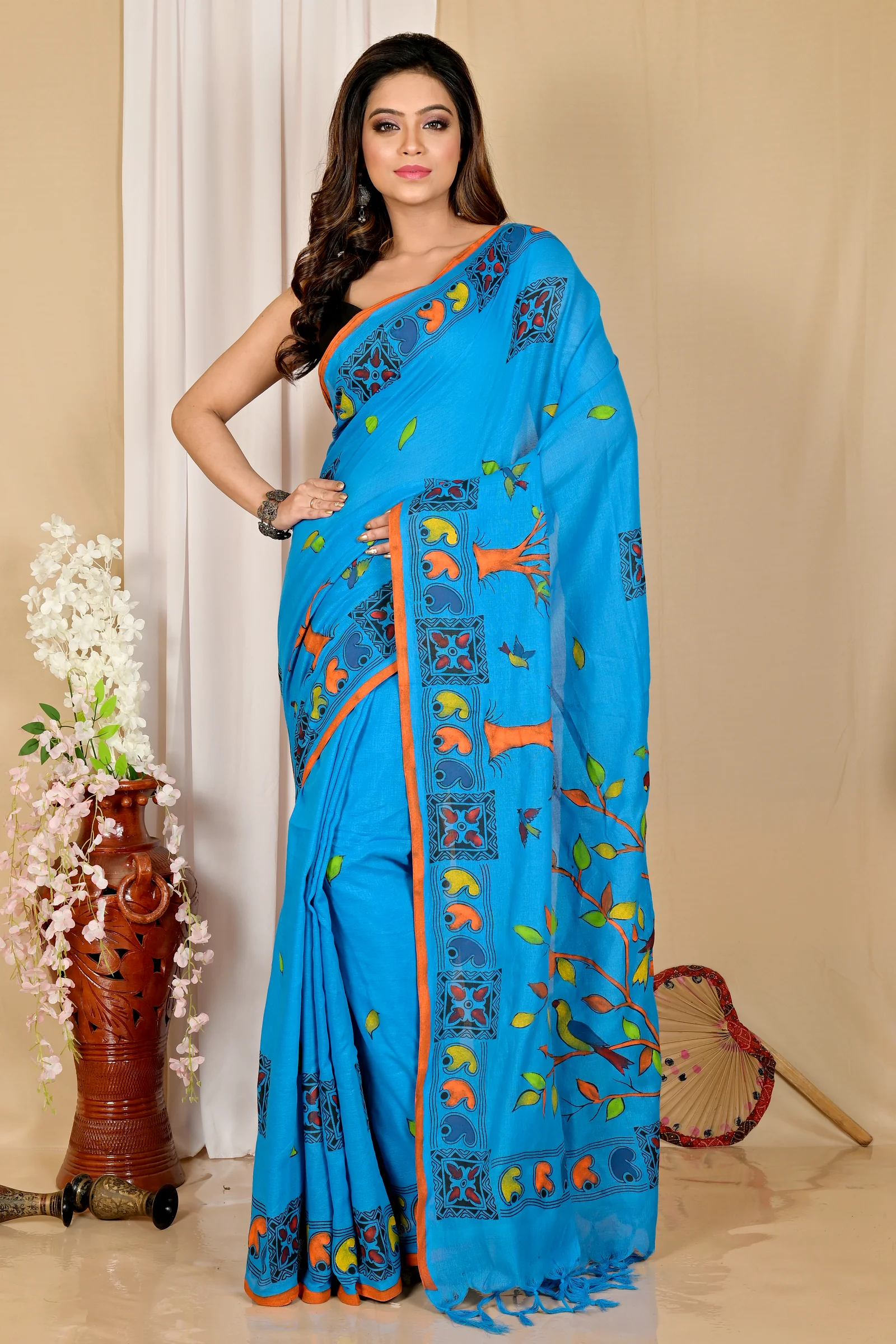 Blue Pure Cotton Asu Hand Loom Saree (1640)