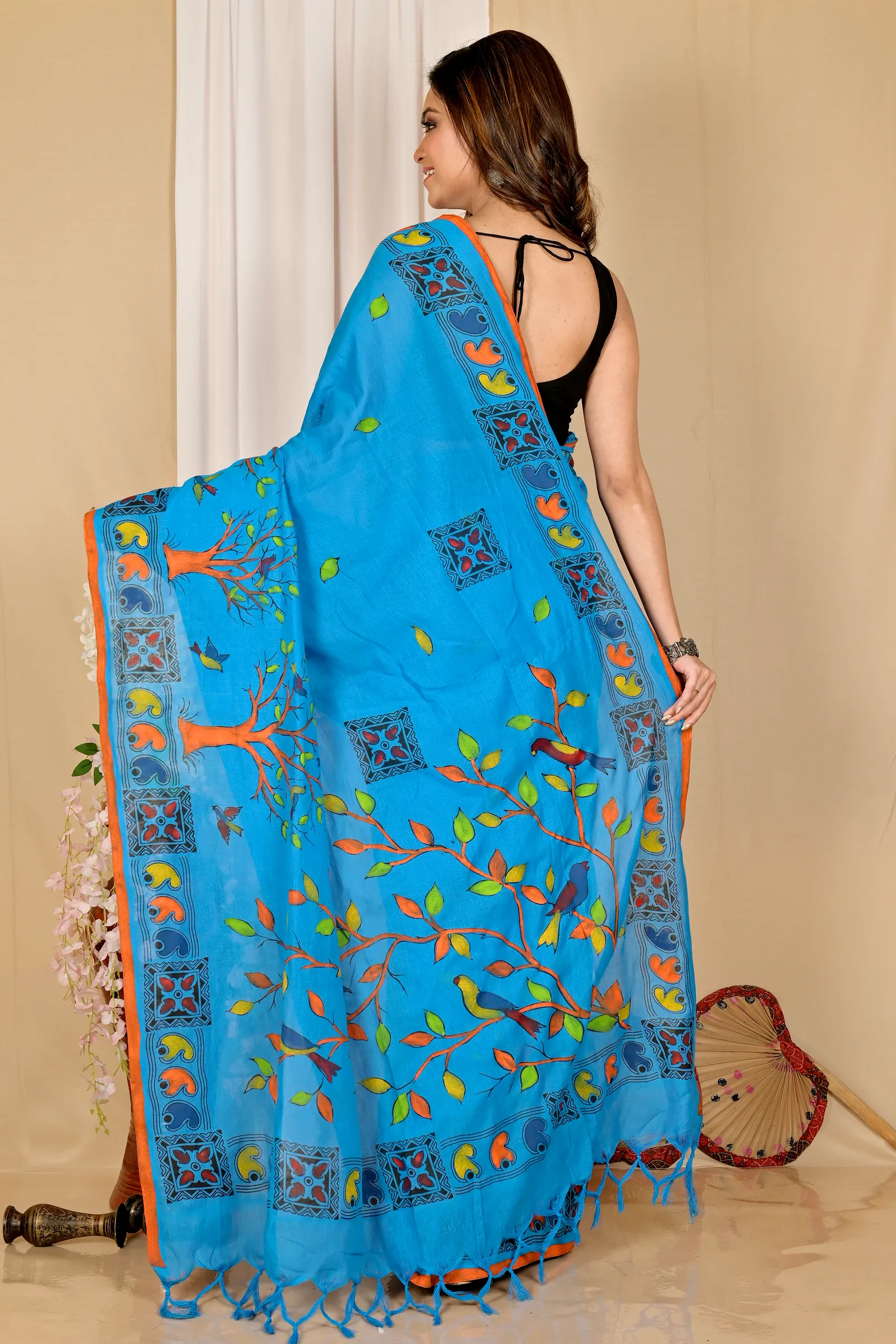 Blue Pure Cotton Asu Hand Loom Saree (1640)