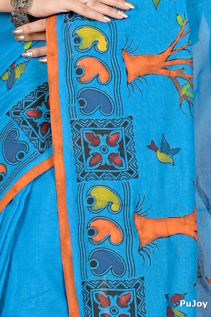 Blue Pure Cotton Asu Hand Loom Saree (1640)