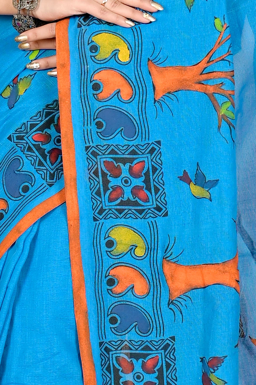 Blue Pure Cotton Asu Hand Loom Saree (1640)