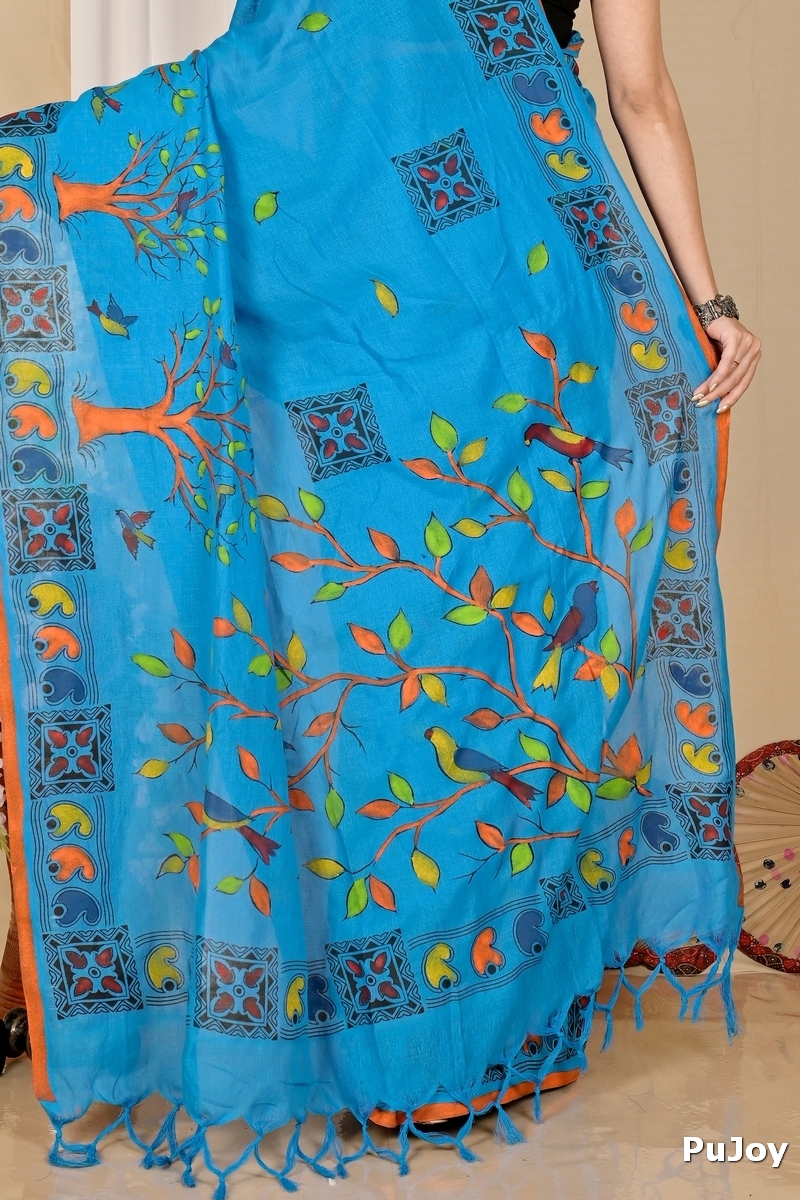 Blue Pure Cotton Asu Hand Loom Saree (1640)