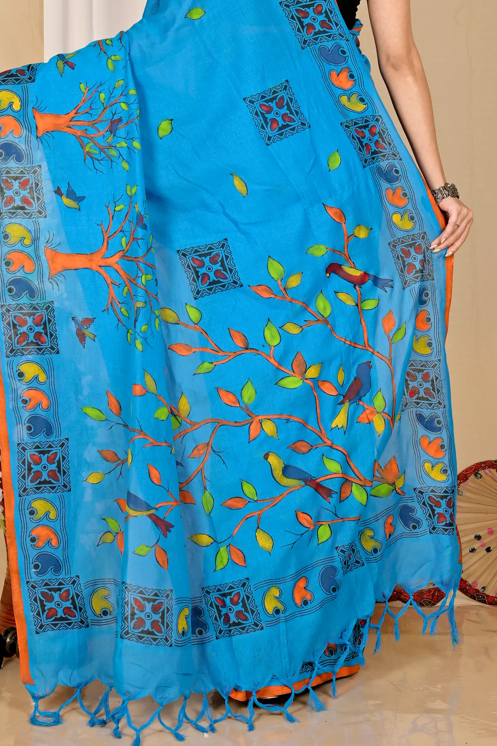 Blue Pure Cotton Asu Hand Loom Saree (1640)