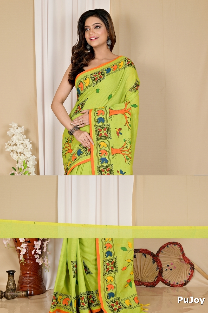 Green Pure Cotton Asu Hand Loom Saree (1641)