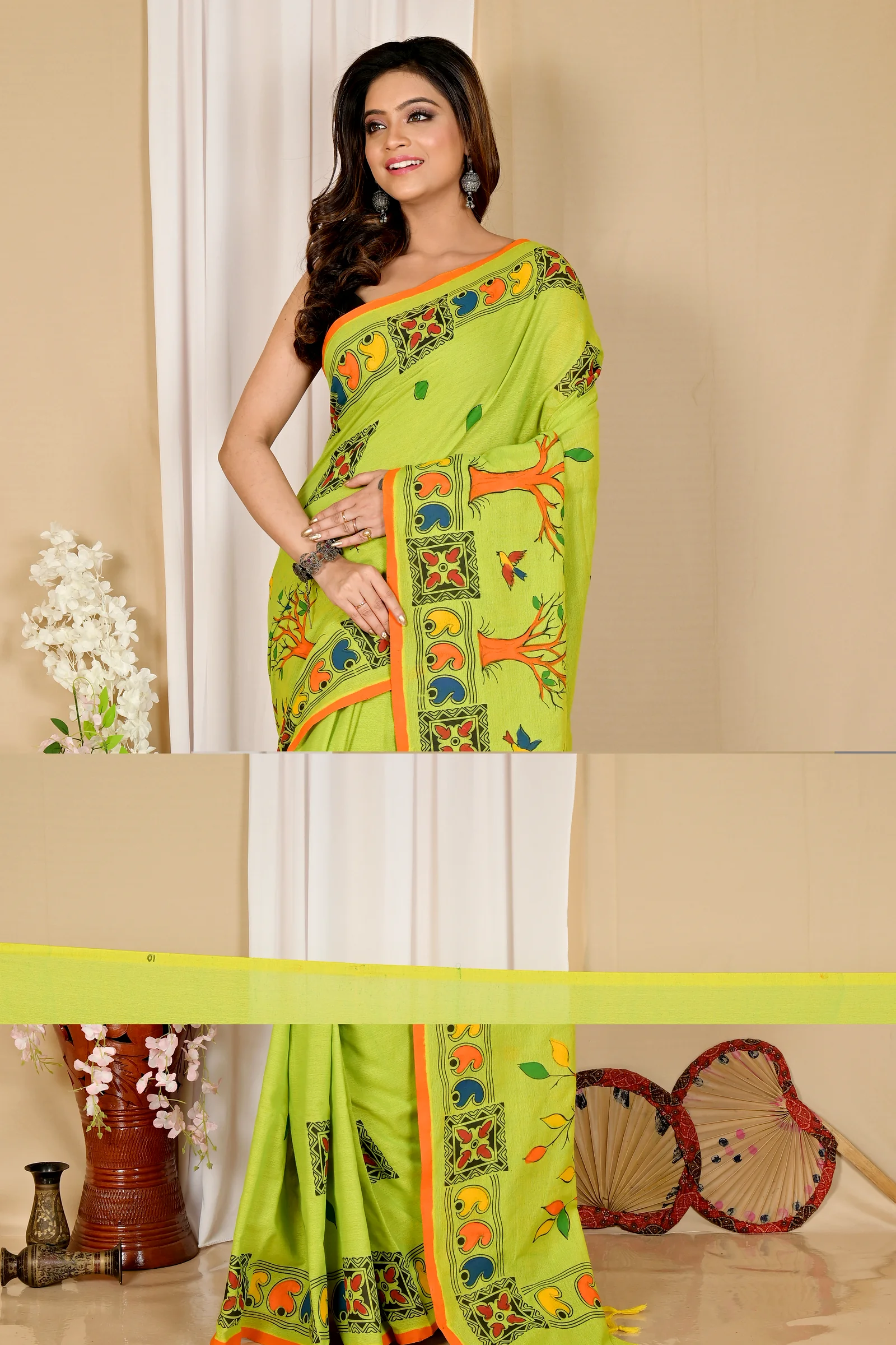 Green Pure Cotton Asu Hand Loom Saree (1641)