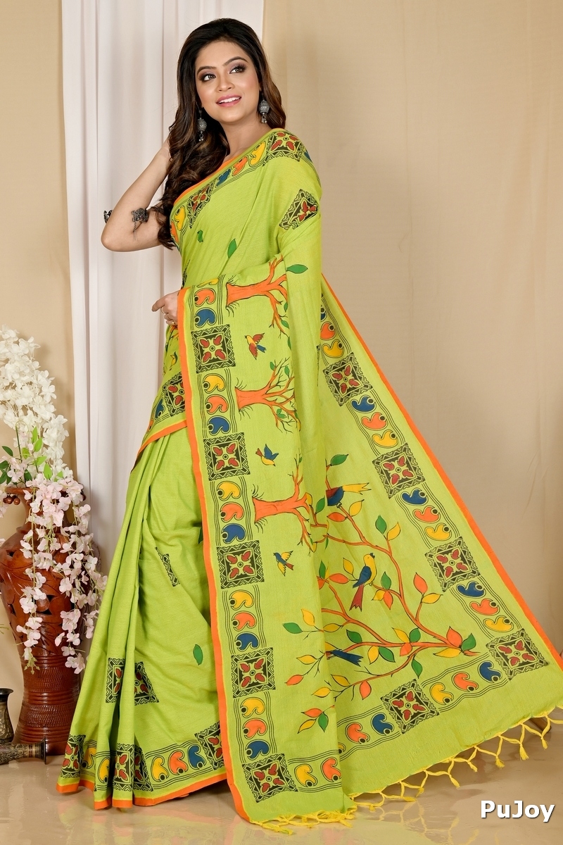 Green Pure Cotton Asu Hand Loom Saree (1641)