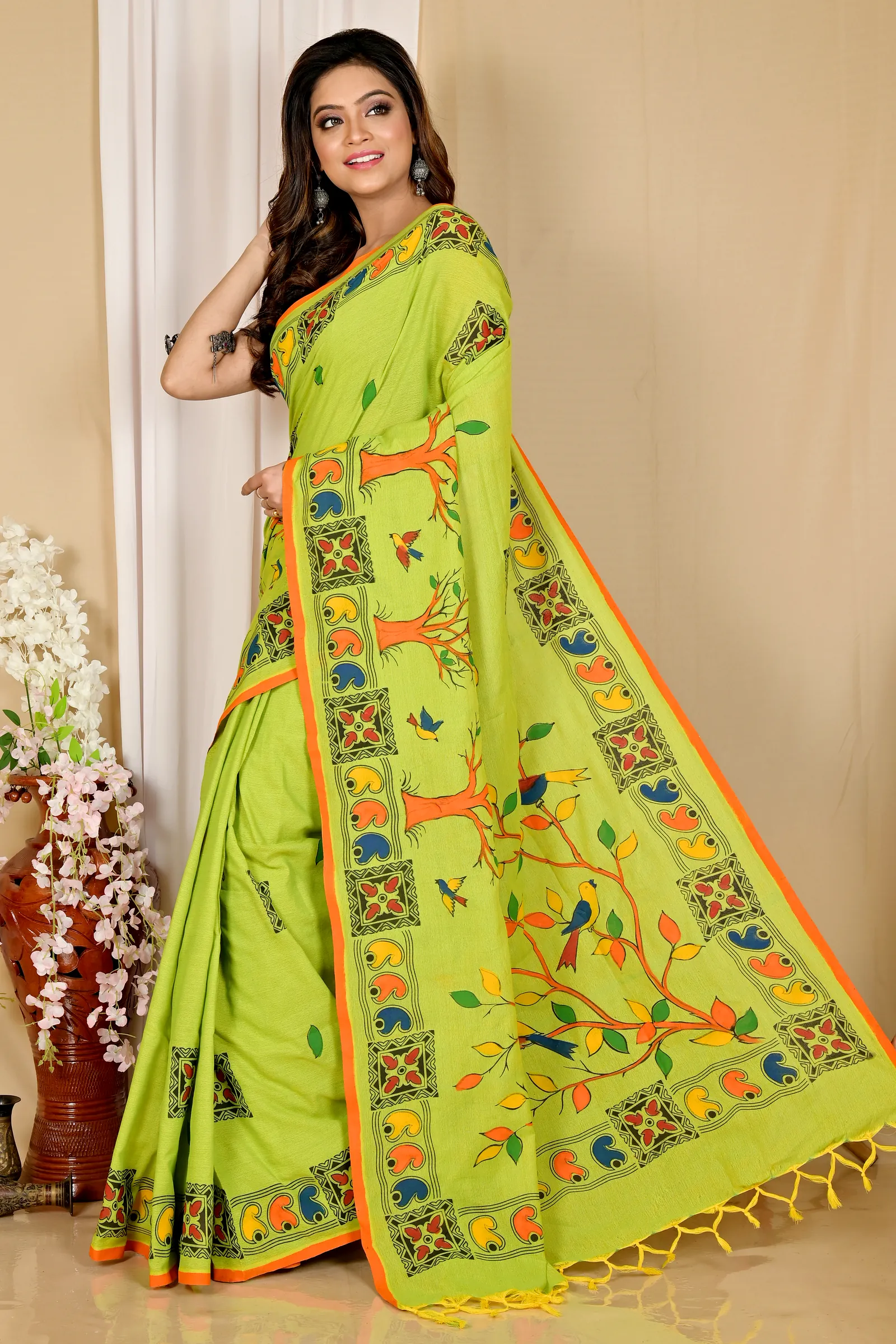 Green Pure Cotton Asu Hand Loom Saree (1641)