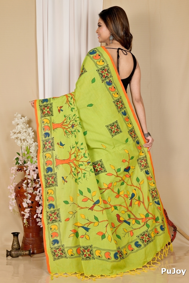 Green Pure Cotton Asu Hand Loom Saree (1641)