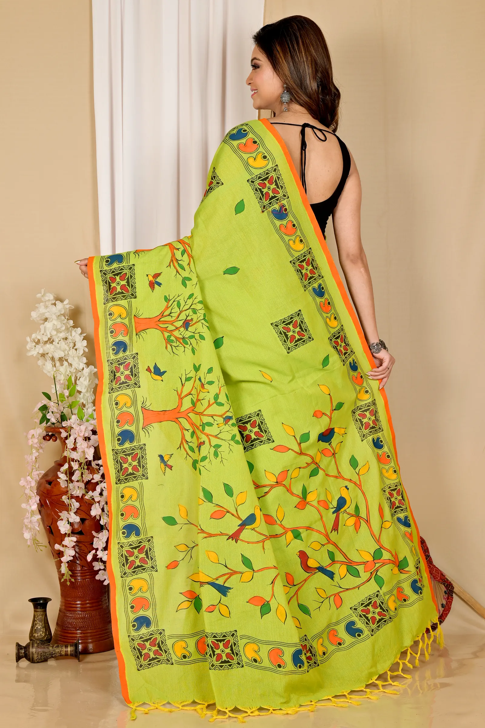Green Pure Cotton Asu Hand Loom Saree (1641)