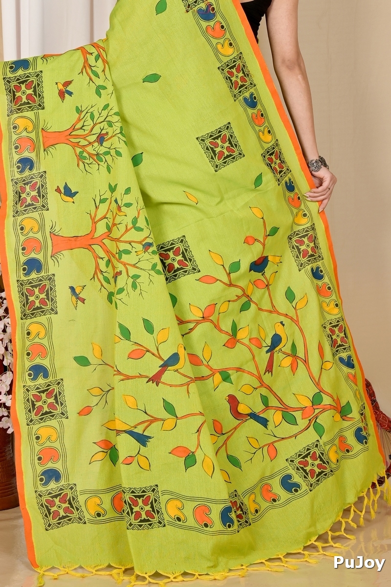 Green Pure Cotton Asu Hand Loom Saree (1641)
